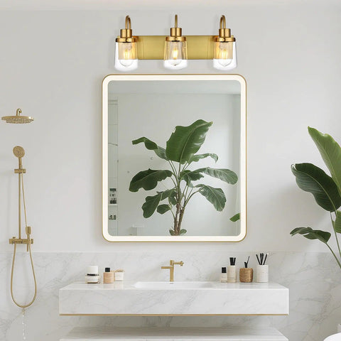 Three Light Matte Black Vanity Light Fixture With Clear Glass Shades For Bathroom Farmhouse Rustic Style Above Mirror