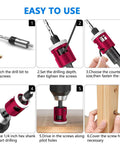 BURMONG 5-piece countersink drill bit set with adjustable depth stop, pink housing, 1/4-inch hex shank