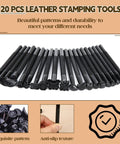 20 Piece Leather Stamping Tools Set With Various Shape Stamps For Saddle Making Carving And Craft DIY Projects Great For Beginners And Pros Durable Stainless Steel Craft Tools Ideal For Leather Hobbyists And Professionals Alike