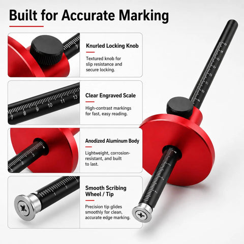 Professional Woodworking Wheel Marking Gauge Featuring Dual Metric And Inch Measurement Rulers For Dead On Accurate Layouts And No Sweat Scribing Across Softwood Or Hard Lumber Daily