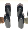 Round Black Vinyl End Caps Pack Of 10 For 3/8 To 7/16 Inch Tubing And Rod OD Flexible Rubber Thread Protector Safety Covers 1 Inch Inside Height Keeps Threads Clean And Edges Safe On Pipes Posts And Tubes. Black vinyl end caps shown with coins for size.