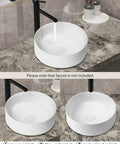 Round Bathroom Vessel Sink 14.4 Inch Above Counter Porcelain Ceramic Matte White Modern Vanity Basin Art Bowl on marble countertop