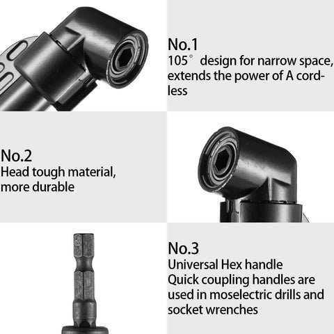 Flexible Drill Bit Extension Set With 105 Degree Right Angle Drill Attachments Reaches Tight Corners And Narrow Spaces close-up