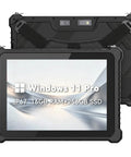 Rock Solid 10 Inch Rugged Tablet With Windows 11 Pro And IP67 Waterproof Build display showing specs and back view with straps.