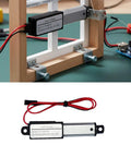 Solid 12V Electric Linear Actuator With Telescopic Aluminum Body And Built In Limit Switches For Auto Stopping Smooth Stroke On Compact Doors And Light Duty Gear That Works Like A Charm Right Out The Box Today, mounted on a frame with wires.