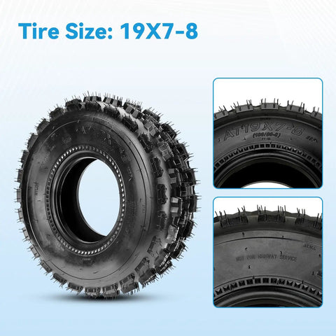 19x7-8 Mini Bike Tires Replacement Set Of 2 For ATVs Go Karts UTVs And Quad Bikes, focus on rugged tread and sidewall details