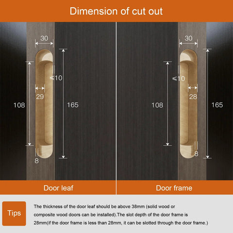Diagram showing dimension of cut-out for 3 Way Adjustable Invisible Door Hinge Concealed Hidden 180 Degree Swing Zinc Alloy Matte Gold Butt Hinge 6.5 X 3.2 X 1.1 Inches For Door Thickness 38mm To 60mm, 88 Lbs Load Per Hinge Hidden Hardware For DIY Home Improvement.