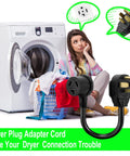 Plug And Play No Fuss Eighteen Inch Dryer Cord Adapter displayed with dryer and laundry basket