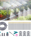 Double Head Drip Irrigation System With 360 Degree Adjustable Sprayers And 24 Nozzles For Even Watering in a garden setup