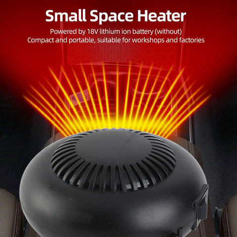 Kick Some Serious Heat Without The Cord Drag 18V Battery Powered Portable Space Heater 170W, compact design with heating elements.