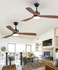 52 Inch Black Ceiling Fan With Lights And Remote, 2 Pack, Reversible Wood Blades in a modern living room setting