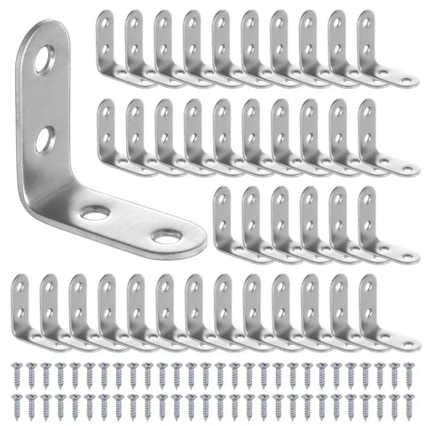 Heavy Duty Stainless Steel L Brackets Set With Screws, 100 Pack 90 Degree Corner Braces for wood furniture support
