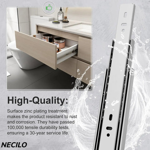 8 Inch Ball Bearing Drawer Slides 100Lb Full Extension Side Mount Pair For Heavy Duty Kitchen Cabinets And Workshop Drawers, Premium Steel With Galvanized Finish, Rust Resistant, 100000 Pull Out Cycles, Smooth Quiet Operation on bathroom vanity drawer