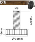 Diagram of M8 adjustable furniture jack foot, dimensions 18mm height and 32mm diameter, part of 12 Pack Adjustable Furniture Jack Feet And 12 M8 X 11 Impact Claw Nuts For Wood Fitting Leveling And Woodworking Projects Quick Screw In Install Strong Grip Durable Hardware Kit For Sturdy Furniture