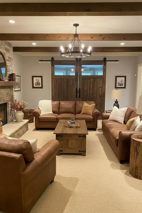 Cozy living room featuring Ranchworn Aging Wood Stain Quick Turnaround Formula on wooden furniture and decor.