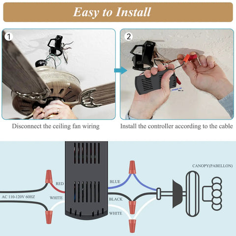 Installation steps for Ceiling Fan Remote Control Kit With 3 Speed Settings And Dimmer, Universal Receiver Compatible.