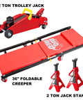 Heavy Duty 2 Ton Trolley Jack Set With Rolling Creeper And Dual Jack Stands All Steel Garage Shop Combo 4000 Lb Capacity