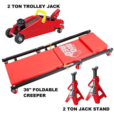 Heavy Duty 2 Ton Trolley Jack Set With Rolling Creeper And Dual Jack Stands All Steel Garage Shop Combo 4000 Lb Capacity