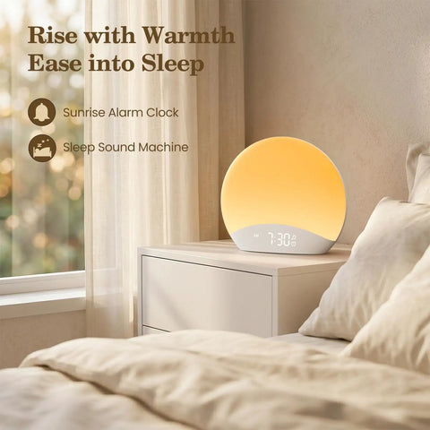 Rock Solid Sound Machine Paired With Sunrise Alarm Clock And Soothing Night Light For Chill Bedroom Upgrades Deep Sleep Cycles And Smooth Morning Wake Ups