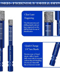 Close-up of blue 8 Piece Diamond Drill Bit Set For Tile And Stone, Hex Shank Masonry Bits For Porcelain Ceramic Marble Granite