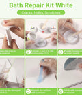 Porcelain Repair Kit For Tub And Tile Cracks Chips And Dents instructions and tools, white finish for bathtubs and sinks.