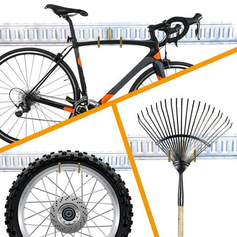 Cargo E Track J Hook Hangers Four Pack for space-saving storage of bikes, rakes, and more, rust-resistant metal for garages and vans