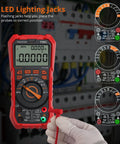 Go To Digital Multimeter With True RMS, 9999 Counts, Auto Ranging, AC DC Voltage And Current Meter showing LED lighting jacks