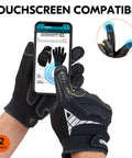 Two Pair Heavy Duty Safety Work Gloves for Mechanics and Construction shown touchscreen compatible with EVA padding, black color.