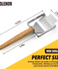 2-In-1 Beekeeping Uncapping Fork And Scraper Tool Stainless Steel With Wooden Handle shown with dimensions