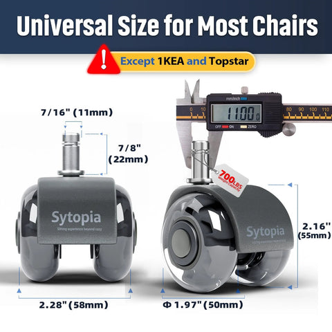 2-Inch Desk Chair Caster Wheels Set Of 5 For Carpet And Hardwood Floors, Smooth Quiet Rollers, Universal 11x22 Mm Fit