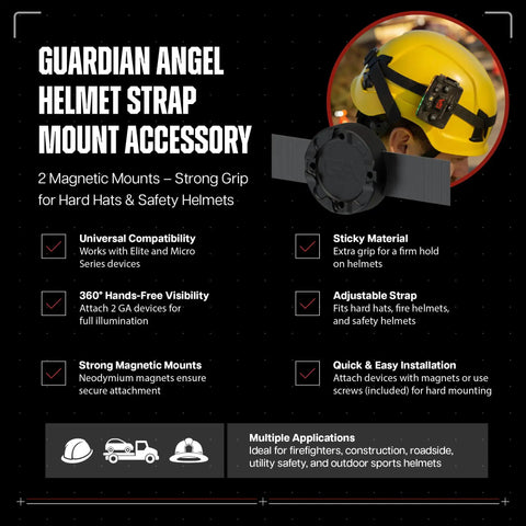 Helmet Strap Mount Accessory With Two Magnetic Mounts And Screw In Feature For Hard Hats And Fire Safety Helmets Extra Sticky Material