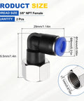 2 Pack Push To Connect 90 Degree Pneumatic Elbow Fittings Three Eighths Inch NPT Female 8mm Tube OD Blue Nickel Plated Brass