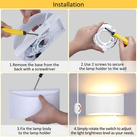 Installation steps for 12W Plug-In LED Wall Sconce With Dimmable Up-Down Lighting for Bedroom, Living Room, Hallway, and Staircase