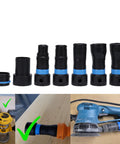 Yueshisy 7 Piece Vacuum Hose Adapter Kit With Quick Connectors And Exhaust Control Valve For Dust Collection System Compatible With 1-1/4 Inch Hoses showing various couplers attached to power tools.
