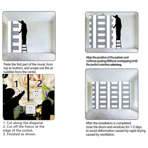 Instructions for installing Top Tier Textured Peel And Stick Wallpaper Roll Thick Durable Vinyl Wallcovering in a room.