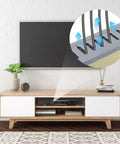 Living room with TV stand showcasing Six Piece Open Slot Wiring Raceway Duct For Under Desk Cable Management and cord concealment