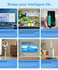 ZigBee Smart Power Strip Surge Protector With Four Independently Switched Outlets And Two USB Ports Requires Smart Hub For No Sweat Alexa And Google Voice Control In Clean White, displayed in home automation scenes.