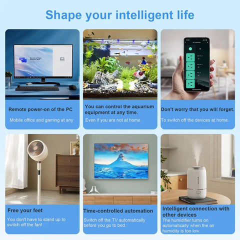 ZigBee Smart Power Strip Surge Protector With Four Independently Switched Outlets And Two USB Ports Requires Smart Hub For No Sweat Alexa And Google Voice Control In Clean White, displayed in home automation scenes.