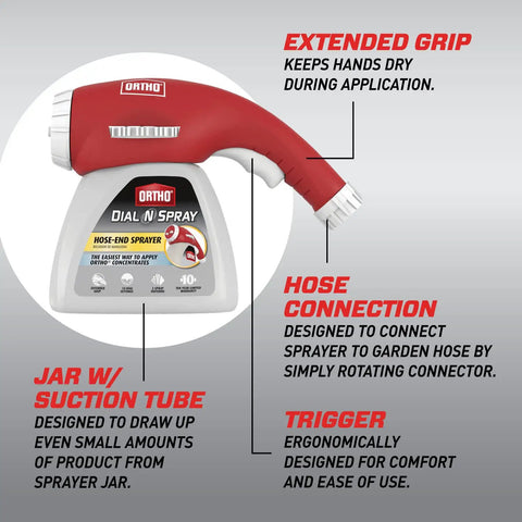 Dial N Spray Hose End Sprayer for Liquid Weed Killer Insect Killer Fungicide and Fertilizer with ergonomic design features