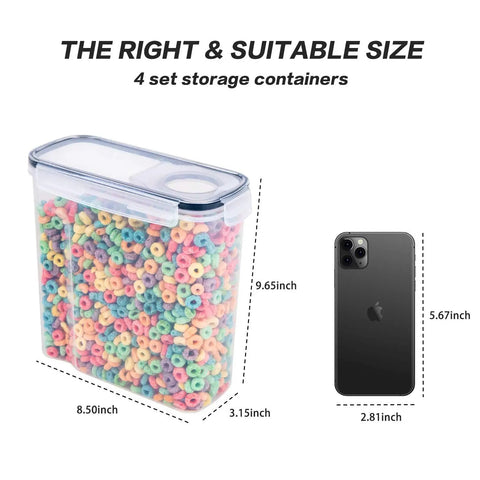 4 Piece Large Cereal Storage Set With Airtight BPA Free Plastic Containers, 135.2oz Capacity Each, compared to smartphone size