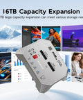 Dead Simple Dual Bay M.2 Nvme Sata Raid Enclosure Clone Dock with 16TB capacity expansion feature in a modern setting.