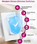 2-In-One Dimmer Light Switch With Built-In 24V 60W Dimmable LED Driver, Space-Saving White Finish, UL Listed, Compact 4.13 x 2.12 x 1.99 Inch, Easy Install For Tight Junction Boxes on wall
