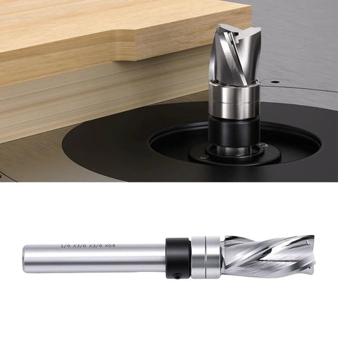 Top Bearing Flush Trim Router Bit With Tungsten Carbide Head And 1/4 Inch Shank for precise wood trimming.