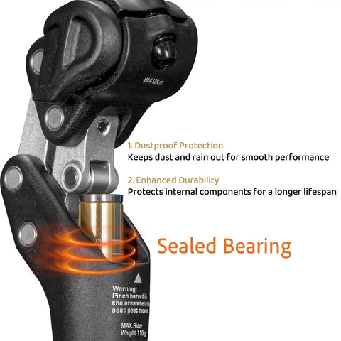 Shock Absorbing Suspension Seatpost With Four Bar Linkage for MTB Gravel Road and E-Bikes, detail showing sealed bearing