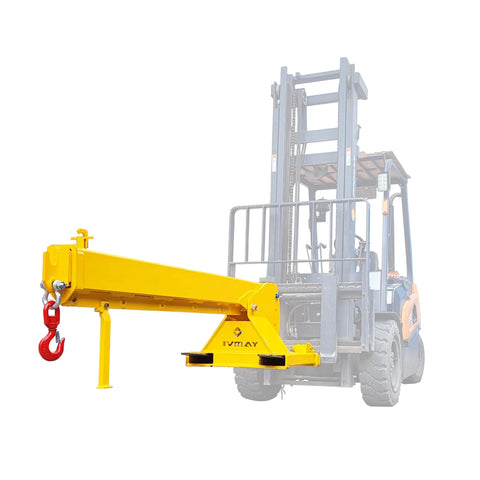 Heavy Duty 4400Lb Forklift Jib Boom Crane With Dual Hooks and Easy Slide On Adjustments for fast material moving; yellow, 7-12ft arm.