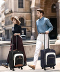 Man and woman with Flight Ready Carry On Luggage 22x14x9 Inches Airline Approved Softside 20 Inch Spinner Wheels With TSA Lock