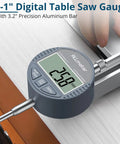 Badass Table Saw Alignment Gauge With Digital Dial Indicator Fits 3 4 Inch Miter Slot for measuring precise cuts with aluminum bar.