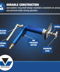 Air Powered Brake Caliper Wind Back Tool Kit With Fifteen Piece Adapter Set for left and right hand operation, showing components.