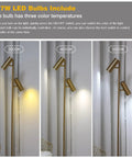 Cozy Elegant Modern Floor Lamp With Brass Finish, Tall Uplight Tree Style showing three LED bulb color temperatures.
