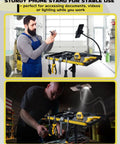 Rolling Tool Cart With Phone Stand And Portable Work Table For Your Garage Or Shop Go To Mobile Service Tray Magnetic Ruler Tool Holder Light Duty Tool Organizer Workbench Cart For Mechanics And DIY Projects with integrated phone stand and magnetic tool holder. Black color.